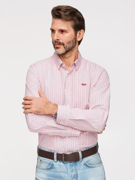 Ombre Clothing Мъжка памучна риза REGULAR FIT с тънки райета - розова V2 K703 Ombre Clothing