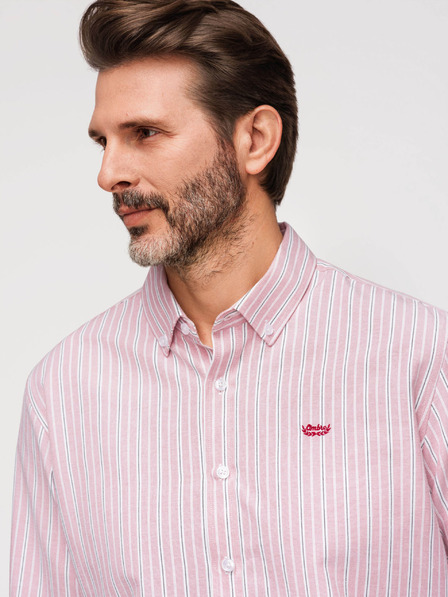 Ombre Clothing Мъжка памучна риза REGULAR FIT с тънки райета - розова V2 K703 Ombre Clothing