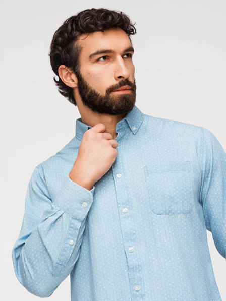 Ombre Clothing Мъжка памучна риза от фин деним със сантиметър - светло синя V1 K702 Ombre Clothing