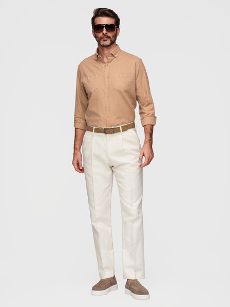 Ombre Clothing Мъжка ленена риза с класически ръб и джобове REGULAR FIT - светло кафяв V7 OM-SHCS-0134 Ombre Clothing