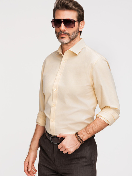 Ombre Clothing Пастелна памучна мъжка риза оксфорд - светло жълта V3 K705 Ombre Clothing