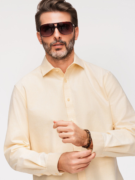 Ombre Clothing Пастелна памучна мъжка риза оксфорд - светло жълта V3 K705 Ombre Clothing