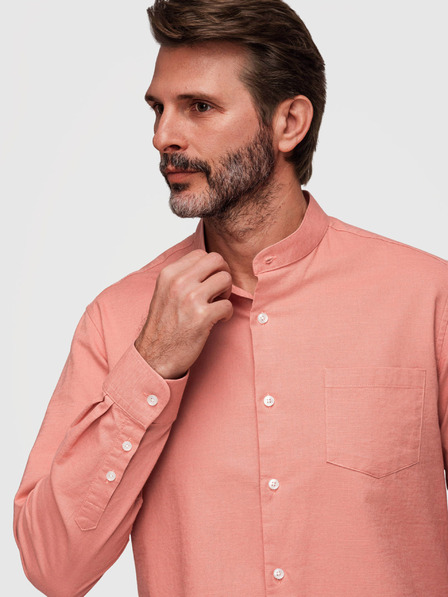 Ombre Clothing Мъжка ленена риза със стойче и джоб REGULAR FIT - праскова V1 K704 Ombre Clothing
