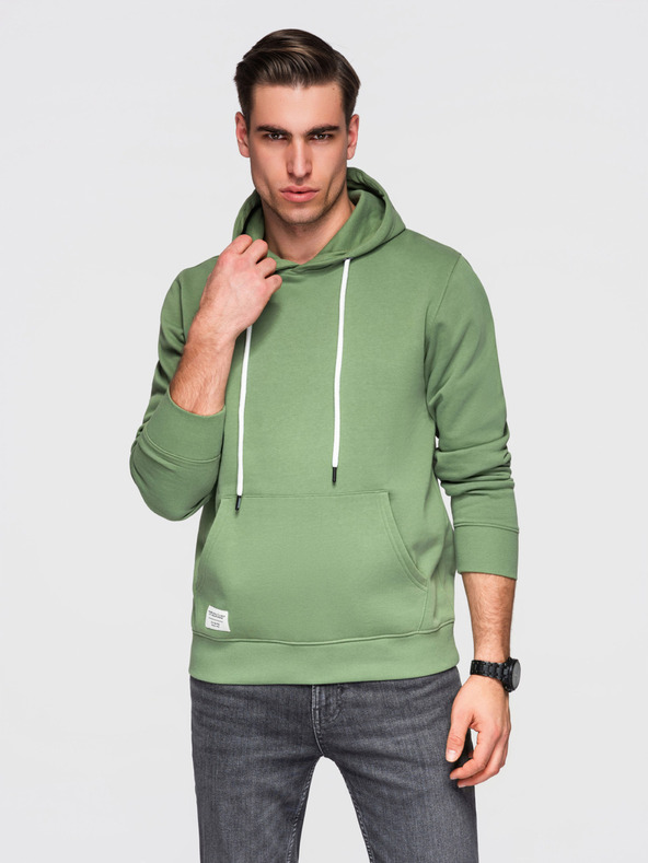 Ombre Clothing Мъжки памучен суитшърт BASIC джоб за ръце с качулка - зелен Ombre Clothing