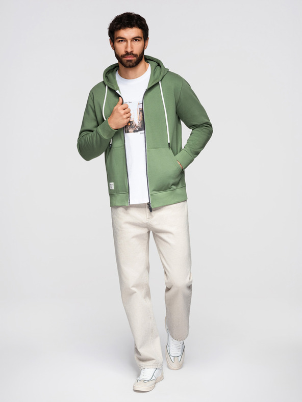 Ombre Clothing Мъжки памучен суитшърт BASIC с цип и качулка - зелен V3 OM-SSBZ-0272 Ombre Clothing