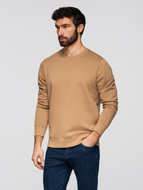 Ombre Clothing Мъжки суитшърт BASIC с кръгъл деколте - кафяв Ombre Clothing