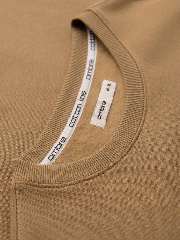 Ombre Clothing Мъжки суитшърт BASIC с кръгъл деколте - кафяв Ombre Clothing