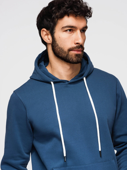 Ombre Clothing Мъжки памучен суитшърт BASIC с джоб за ръце и качулка - тъмно син Ombre Clothing