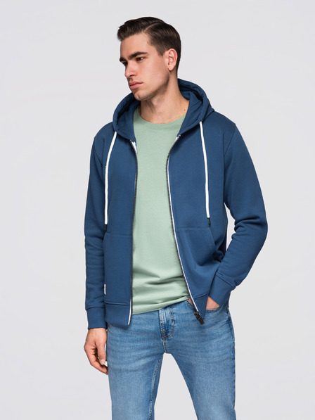 Ombre Clothing Мъжки памучен суитшърт BASIC с цип и качулка - тъмно син V4 OM-SSBZ-0272 Ombre Clothing