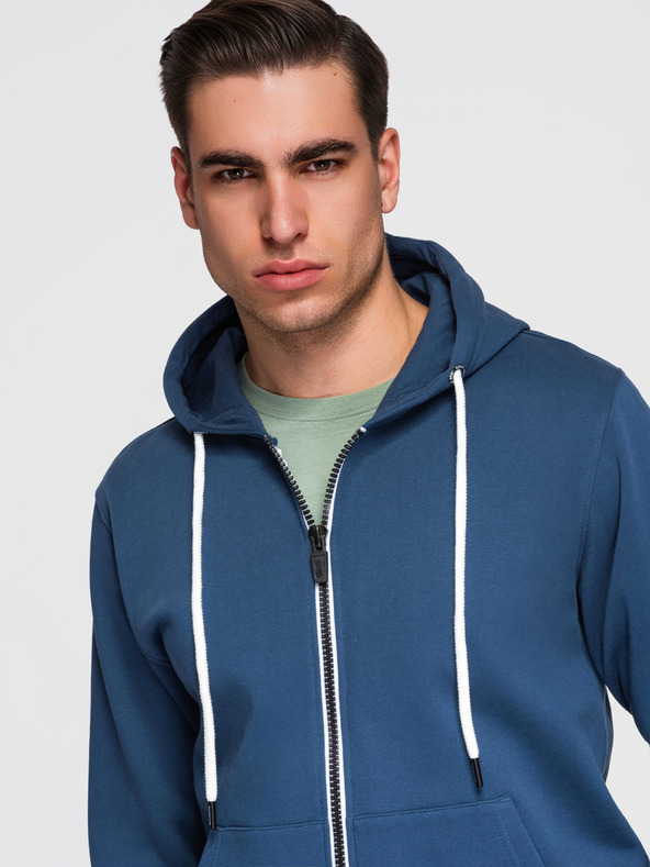 Ombre Clothing Мъжки памучен суитшърт BASIC с цип и качулка - тъмно син V4 OM-SSBZ-0272 Ombre Clothing