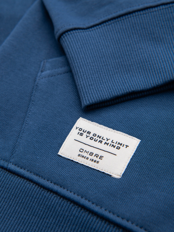 Ombre Clothing Мъжки памучен суитшърт BASIC с цип и качулка - тъмно син V4 OM-SSBZ-0272 Ombre Clothing