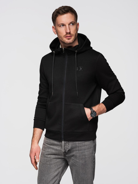 Ombre Clothing Мъжки суитшърт с качулка от гладък трикотаж - черен V1 OM-SZBC-0196 Ombre Clothing