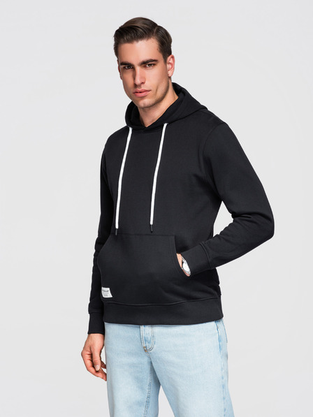 Ombre Clothing Мъжки памучен суитшърт BASIC с джоб за ръце с качулка - черен Ombre Clothing