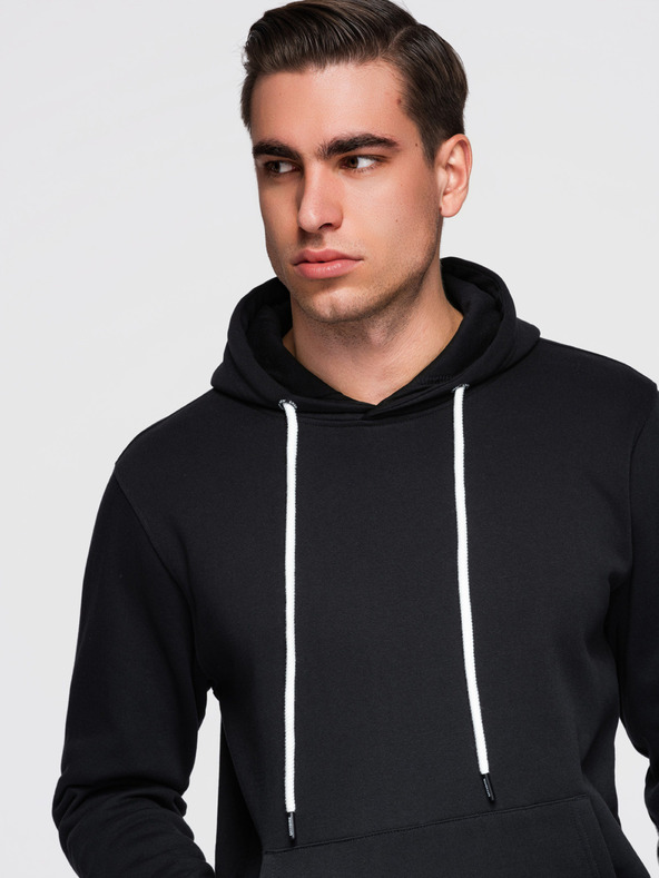 Ombre Clothing Мъжки памучен суитшърт BASIC с джоб за ръце с качулка - черен Ombre Clothing