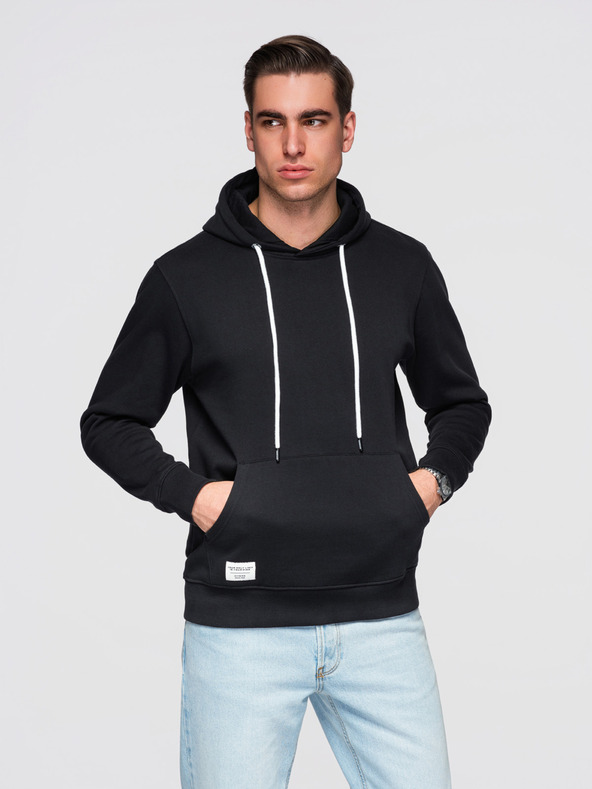 Ombre Clothing Мъжки памучен суитшърт BASIC с джоб за ръце с качулка - черен Ombre Clothing