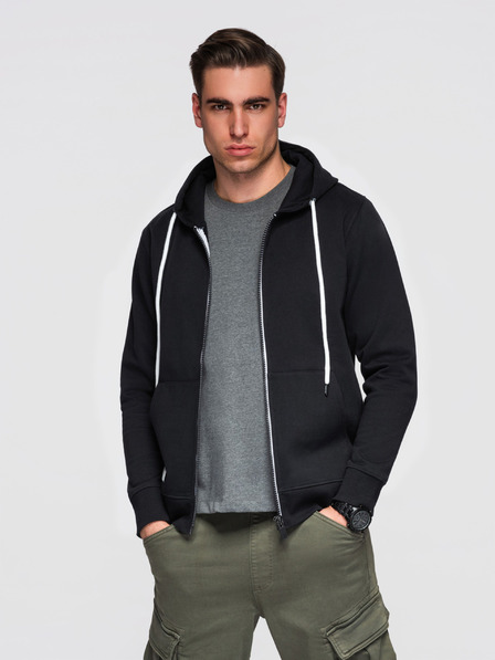 Ombre Clothing Мъжки памучен еластичен суитшърт BASIC с качулка - черен V5 OM-SSBZ-0272 Ombre Clothing