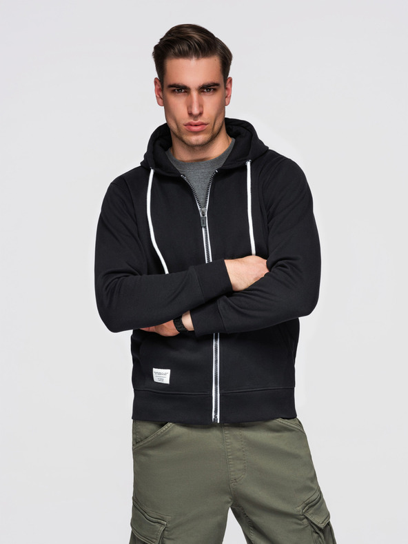 Ombre Clothing Мъжки памучен еластичен суитшърт BASIC с качулка - черен V5 OM-SSBZ-0272 Ombre Clothing