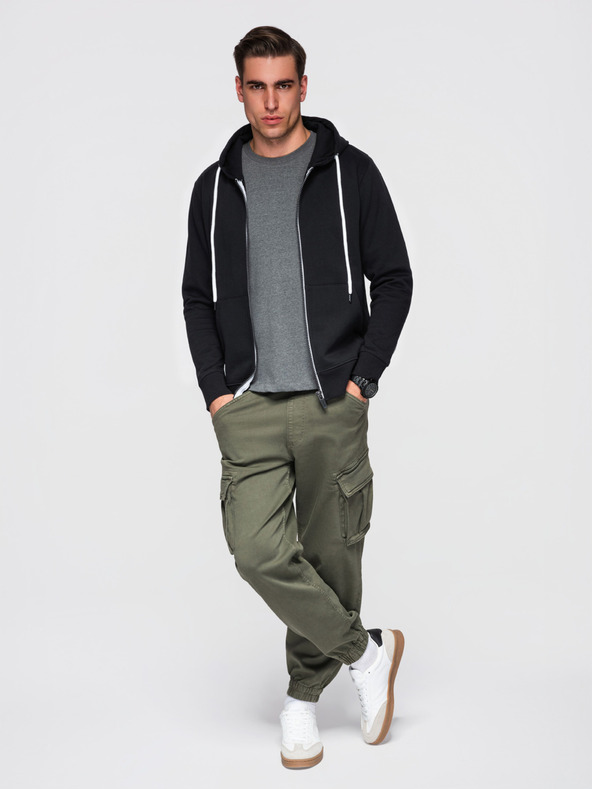 Ombre Clothing Мъжки памучен еластичен суитшърт BASIC с качулка - черен V5 OM-SSBZ-0272 Ombre Clothing