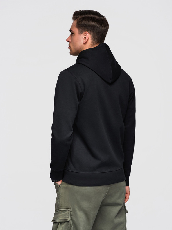 Ombre Clothing Мъжки памучен еластичен суитшърт BASIC с качулка - черен V5 OM-SSBZ-0272 Ombre Clothing