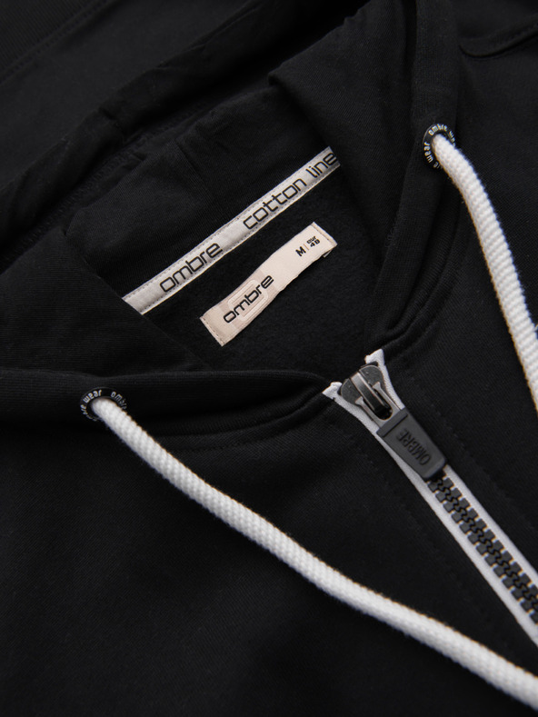 Ombre Clothing Мъжки памучен еластичен суитшърт BASIC с качулка - черен V5 OM-SSBZ-0272 Ombre Clothing