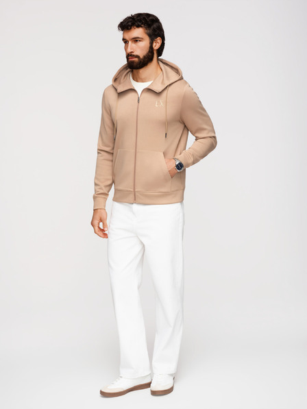 Ombre Clothing Мъжко суитшърт без бутони от гладко плетиво - бежово V3 OM-SZBC-0196 Ombre Clothing