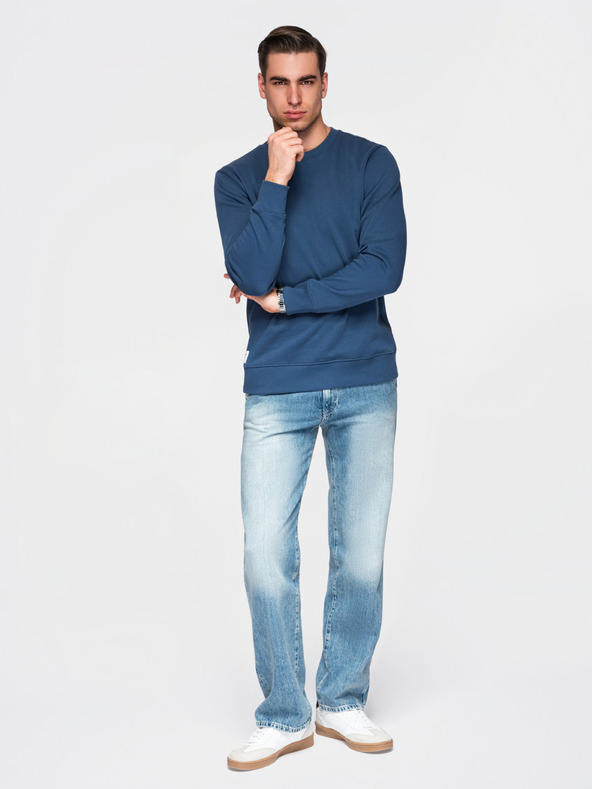 Ombre Clothing Мъжко суитшърт BASIC с кръгло деколте - тъмно синьо Ombre Clothing