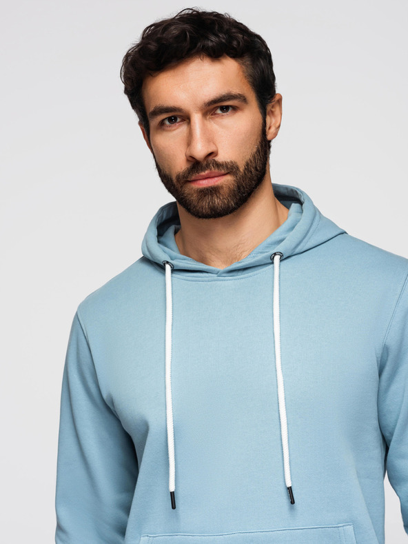 Ombre Clothing Мъжко памучно суитшърт BASIC с кангур джеб и качулка - синьо Ombre Clothing