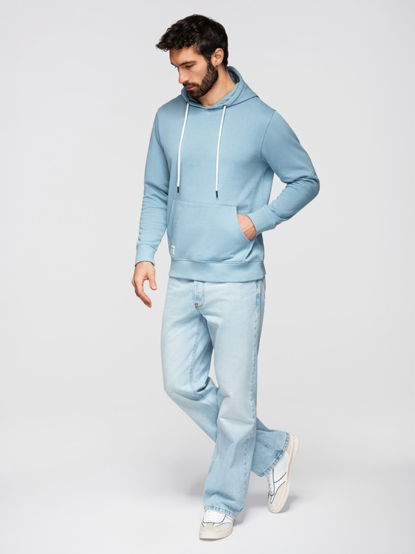 Ombre Clothing Мъжко памучно суитшърт BASIC с кангур джеб и качулка - синьо Ombre Clothing