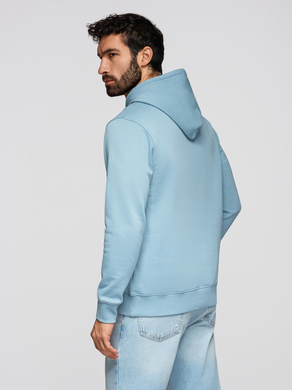 Ombre Clothing Мъжко памучно суитшърт BASIC с кангур джеб и качулка - синьо Ombre Clothing