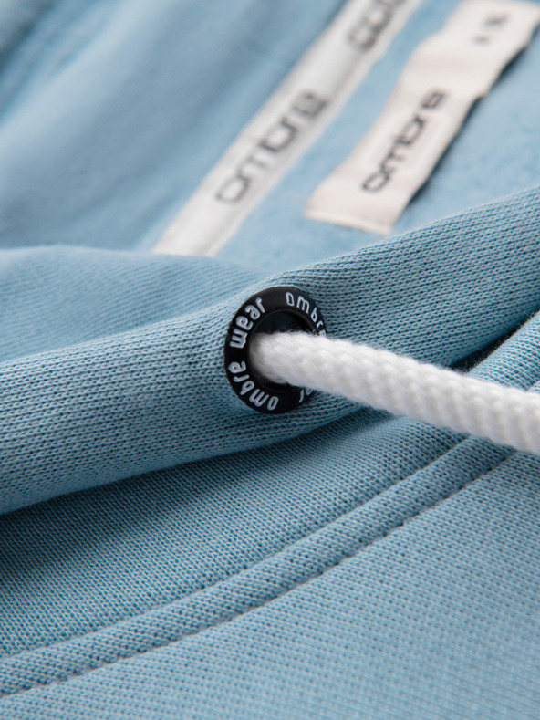 Ombre Clothing Мъжко памучно суитшърт BASIC с кангур джеб и качулка - синьо Ombre Clothing