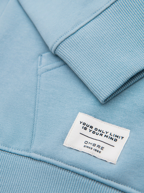 Ombre Clothing Мъжко памучно суитшърт BASIC с кангур джеб и качулка - синьо Ombre Clothing