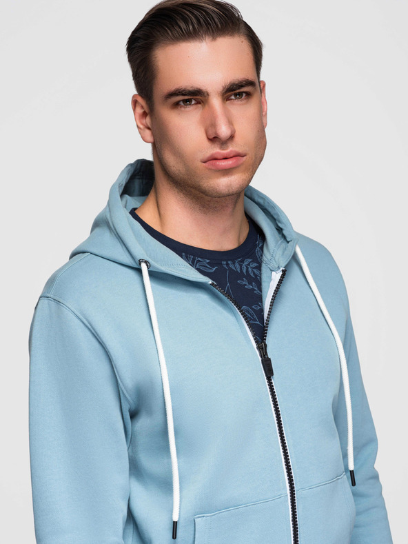 Ombre Clothing Мъжко памучно еластично суитшърт BASIC с качулка - синьо V7 OM-SSBZ-0272 Ombre Clothing