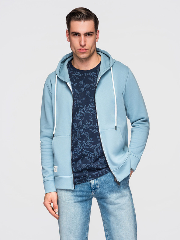 Ombre Clothing Мъжко памучно еластично суитшърт BASIC с качулка - синьо V7 OM-SSBZ-0272 Ombre Clothing