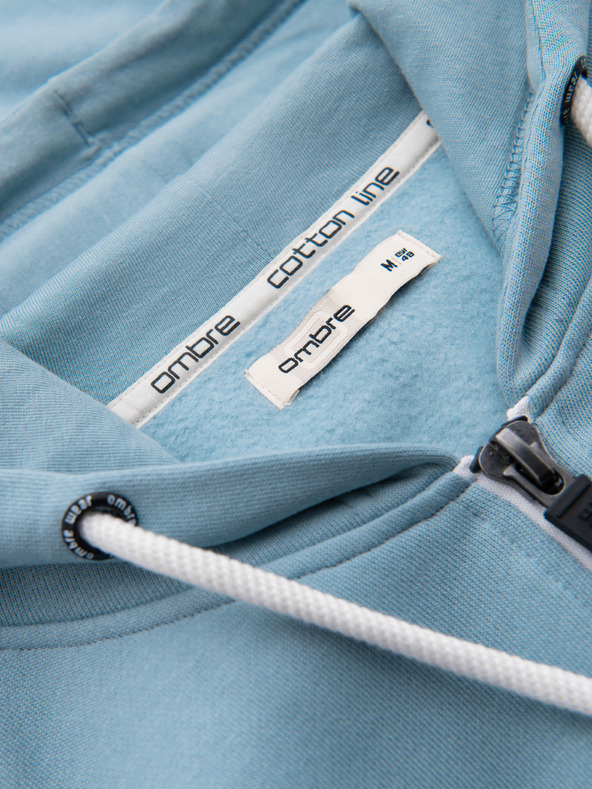 Ombre Clothing Мъжко памучно еластично суитшърт BASIC с качулка - синьо V7 OM-SSBZ-0272 Ombre Clothing