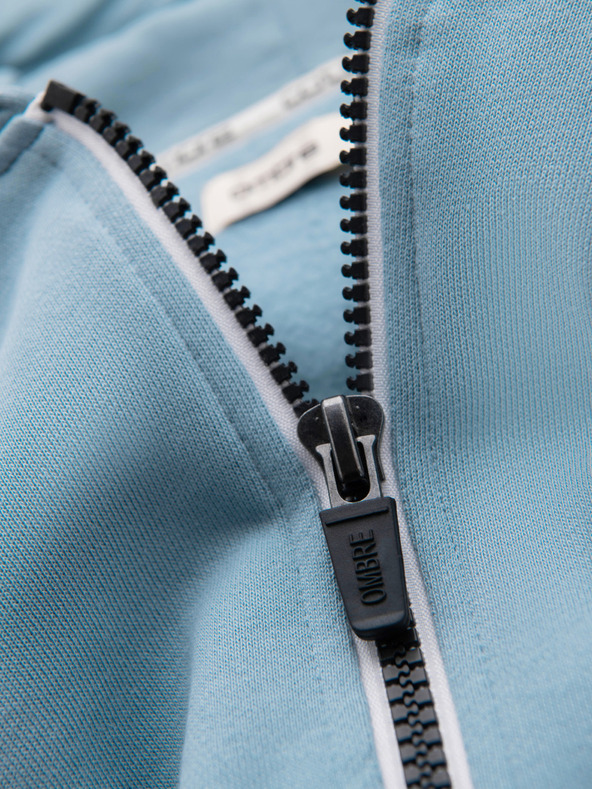 Ombre Clothing Мъжко памучно еластично суитшърт BASIC с качулка - синьо V7 OM-SSBZ-0272 Ombre Clothing