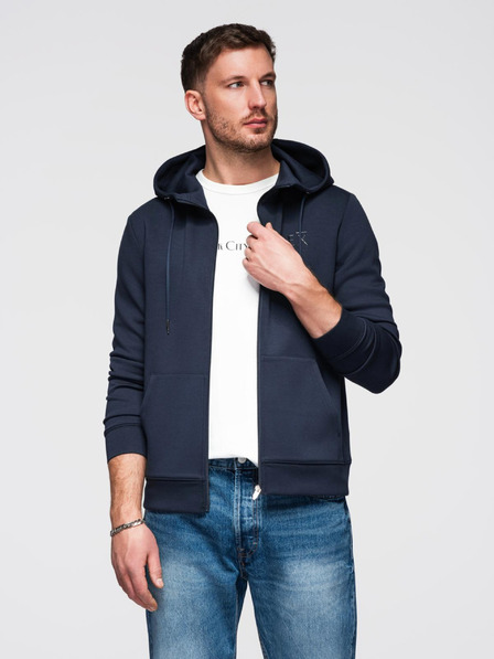 Ombre Clothing Мъжко суитшърт с качулка от гладко плетиво - тъмно синьо V4 OM-SZBC-0196 Ombre Clothing