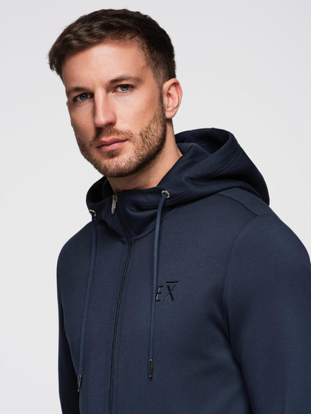 Ombre Clothing Мъжко суитшърт с качулка от гладко плетиво - тъмно синьо V4 OM-SZBC-0196 Ombre Clothing