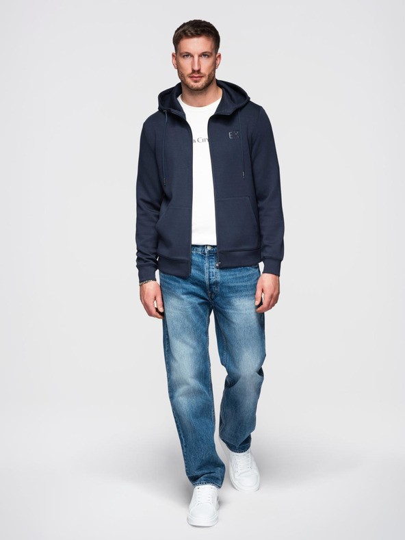 Ombre Clothing Мъжко суитшърт с качулка от гладко плетиво - тъмно синьо V4 OM-SZBC-0196 Ombre Clothing