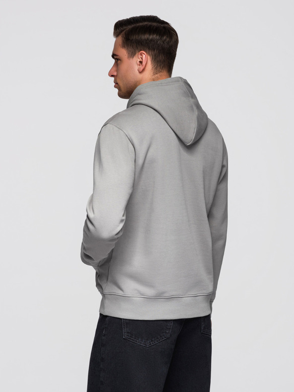 Ombre Clothing Мъжко памучно кангур суитшърт BASIC с качулка - сиво Ombre Clothing