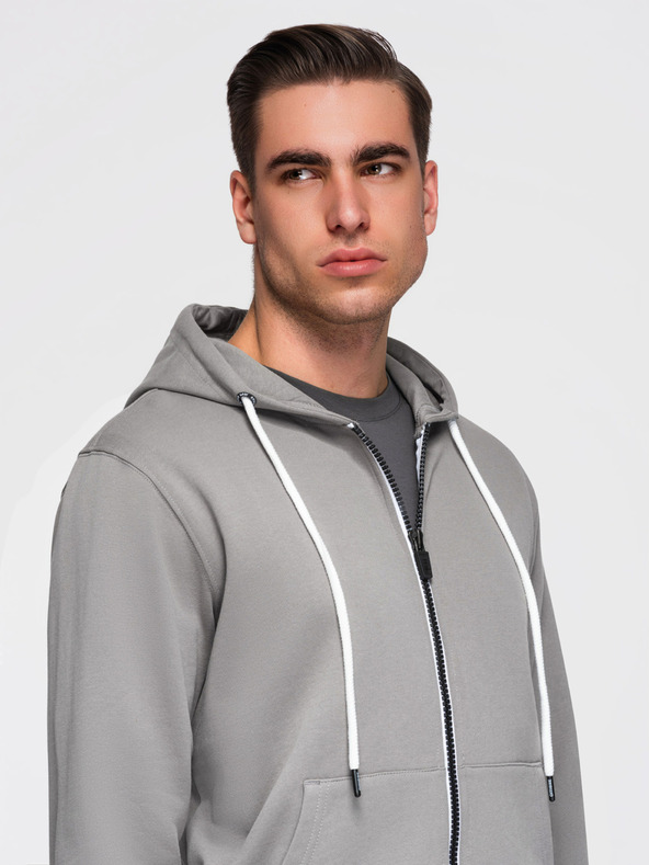 Ombre Clothing Мъжко памучно суитшърт BASIC с качулка на цип - сиво V8 OM-SSBZ-0272 Ombre Clothing