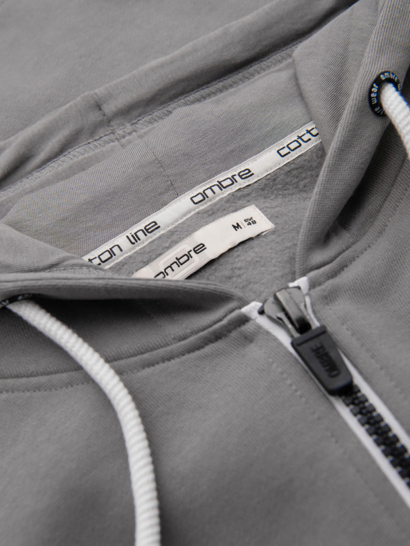 Ombre Clothing Мъжко памучно суитшърт BASIC с качулка на цип - сиво V8 OM-SSBZ-0272 Ombre Clothing