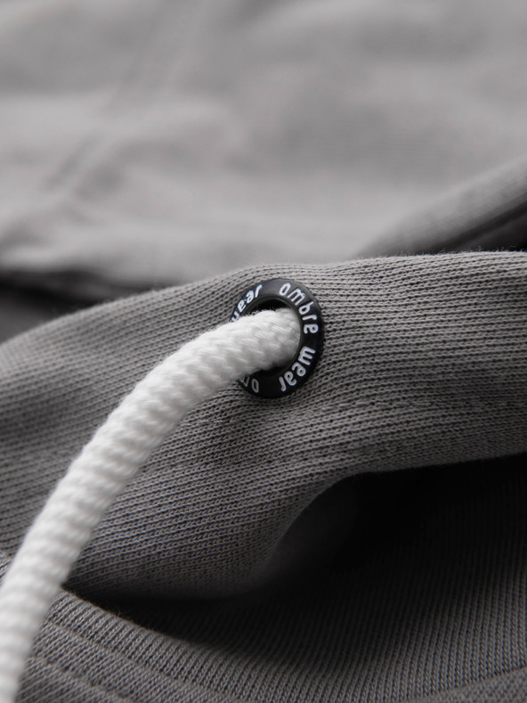 Ombre Clothing Мъжко памучно суитшърт BASIC с качулка на цип - сиво V8 OM-SSBZ-0272 Ombre Clothing