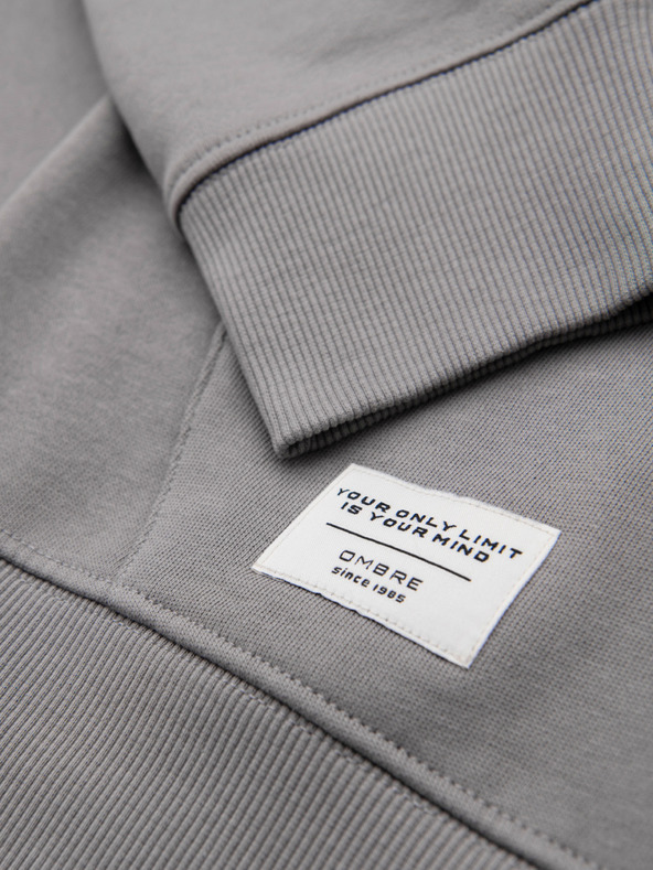 Ombre Clothing Мъжко памучно суитшърт BASIC с качулка на цип - сиво V8 OM-SSBZ-0272 Ombre Clothing