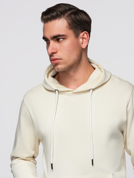 Ombre Clothing Мъжко памучно суитшърт BASIC с кангур джеб и качулка - кремаво Ombre Clothing