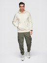 Ombre Clothing Мъжко памучно суитшърт BASIC с кангур джеб и качулка - кремаво Ombre Clothing