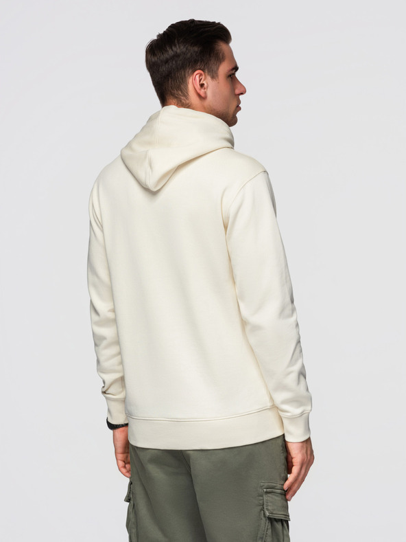 Ombre Clothing Мъжко памучно суитшърт BASIC с кангур джеб и качулка - кремаво Ombre Clothing