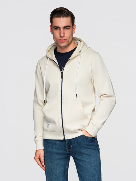 Ombre Clothing Мъжко памучно еластично суитшърт с качулка BASIC - кремаво V11 OM-SSBZ-0272 Ombre Clothing