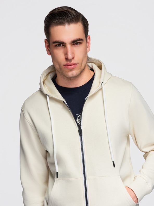 Ombre Clothing Мъжко памучно еластично суитшърт с качулка BASIC - кремаво V11 OM-SSBZ-0272 Ombre Clothing
