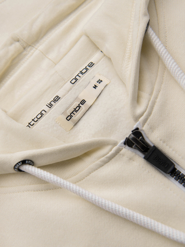 Ombre Clothing Мъжко памучно еластично суитшърт с качулка BASIC - кремаво V11 OM-SSBZ-0272 Ombre Clothing