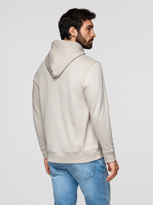 Ombre Clothing Мъжко памучно кангур суитшърт BASIC с качулка - светло бежово Ombre Clothing